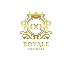 Golden Letter OQ template logo Luxury gold letter with crown. Monogram alphabet . Beautiful royal initials letter. vector