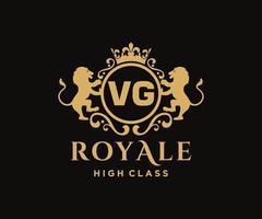 Golden Letter VG template logo Luxury gold letter with crown. Monogram alphabet . Beautiful royal initials letter. vector