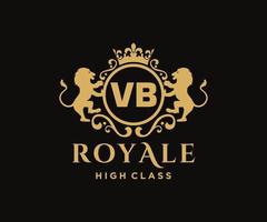 Golden Letter VB template logo Luxury gold letter with crown. Monogram alphabet . Beautiful royal initials letter. vector