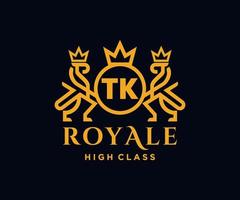 Golden Letter TK template logo Luxury gold letter with crown. Monogram alphabet . Beautiful royal initials letter. vector