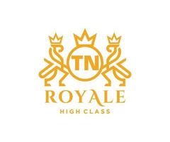 Golden Letter TN template logo Luxury gold letter with crown. Monogram alphabet . Beautiful royal initials letter. vector