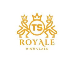 Golden Letter TS template logo Luxury gold letter with crown. Monogram alphabet . Beautiful royal initials letter. vector