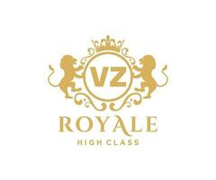 Golden Letter VZ template logo Luxury gold letter with crown. Monogram alphabet . Beautiful royal initials letter. vector