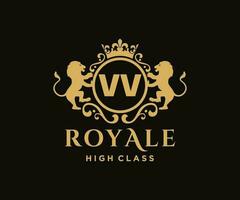 Golden Letter VV template logo Luxury gold letter with crown. Monogram alphabet . Beautiful royal initials letter. vector