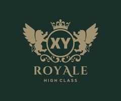 Golden Letter XY template logo Luxury gold letter with crown. Monogram alphabet . Beautiful royal initials letter. vector