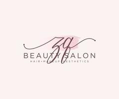 Initial ZQ feminine logo collections template. handwriting logo of initial signature, wedding, fashion, jewerly, boutique, floral and botanical with creative template for any company or business. vector