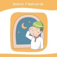 Cute Islamic image flashcards. Islamic flashcards collections. Colorful printable flashcards for preschool Educational printable game cards. Vector illustration.