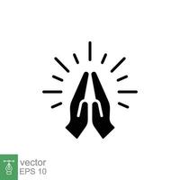 Faith, pray, religion icon, solid style. Depicting two hands pressed together and fingers pointed up, folded hands is variously used as a gesture of prayer, thanks and greeting. Vector glyph EPS 10.