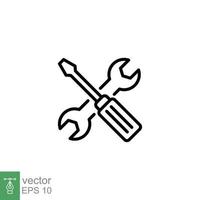 Screwdriver and wrench flat icon. Simple outline style. Maintain, repair, maintenance concept. Thin line symbol. Vector illustration isolated on white background. EPS 10.