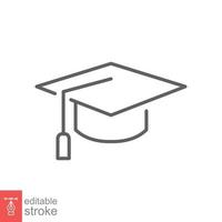 Graduation cap line icon. Simple outline style. Academic, academy, achievement, celebration concept. Vector symbol illustration isolated on white background. Editable stroke EPS 10.