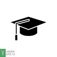 graduación gorra plano icono. sencillo sólido estilo. académico, academia, logro, celebracion concepto. negro silueta, glifo símbolo. vector símbolo ilustración aislado en blanco antecedentes. eps 10