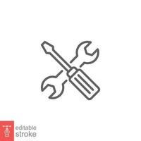 Screwdriver and wrench flat icon. Simple outline style. Maintain, repair, maintenance concept. Thin line symbol. Vector illustration isolated on white background. Editable stroke EPS 10.