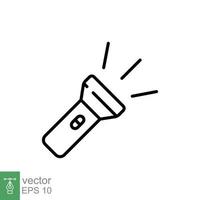 Flashlight line icon. Simple outline style. Torch, light, battery, lamp, torchlight concept. Linear symbol. Vector symbol illustration isolated on white background. EPS 10.