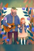 illustration of lovely girl and her dad together. . photo