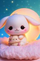 Cute and sweet baby pixar style white fairy bunny. . photo