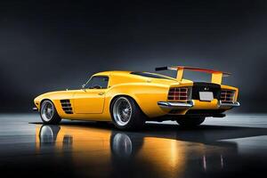 vintage yellow sports car on a dark background photo