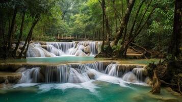 Huay Mae Khamin waterfall in Kanchanaburi, Thailand photo