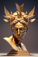 golden statue of a string man with a wing crown on his head photo