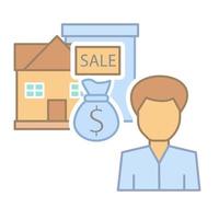 Property buyer with money bag vector icon
