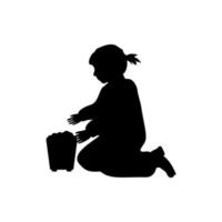 girl play in sand bucket silhouette vector