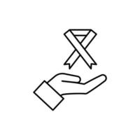 Ribbon cancer hand care vector icon