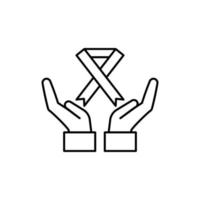 Ribbon cancer hands care vector icon