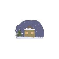 Snowing winter home night pine colored vector icon