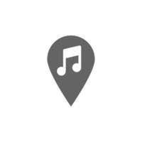 Music festival, pin, location, music note vector icon