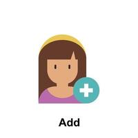 add friend, female color vector icon