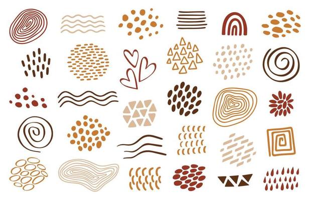 Abstract organic shapes, textures, lines, dots. Vector.