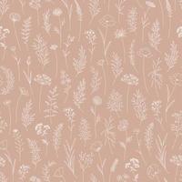 Wildflowers seamless pattern in thin line, vector. vector