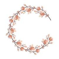 Floral frame, wreath with magnolia blooming flowers. vector