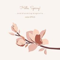 Magnolia branch in pastel color palette on beige background. vector