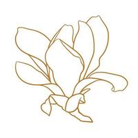 Magnolia flower with branch in gold color. vector