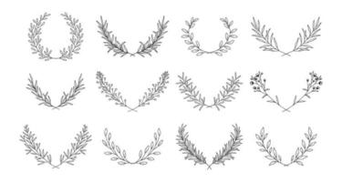 Floral wreaths vector set, isolated on white.