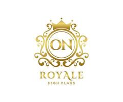 Golden Letter ON template logo Luxury gold letter with crown. Monogram alphabet . Beautiful royal initials letter. vector