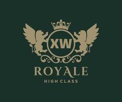 Golden Letter XW template logo Luxury gold letter with crown. Monogram alphabet . Beautiful royal initials letter. vector