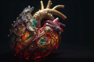 Human heart on a dark background. Anatomical model of the heart. photo