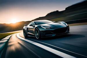 Black sports car on the road with motion blur effect AI Generated photo