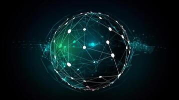 Abstract polygonal sphere with connecting dots and lines on dark background photo