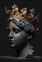 Bronze statue of a queen with crown on her head AI Generated photo