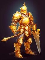 knight in gold armor with a sword in his hand photo