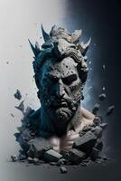 Portrait of ancient greek god Zeus, with cracked stone in the background AI Generated photo