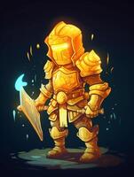 A character with a golden armor and a sword in his hands photo