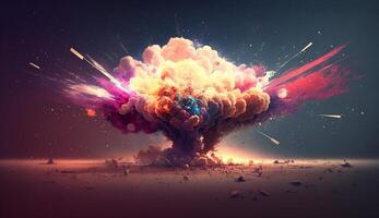 Explosion of colorful smoke bomb with simmetrical from center photo