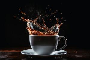 café salpicaduras en un café taza creado con generativo ai tecnología. foto