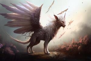 A mythical creature with wings created with technology. photo