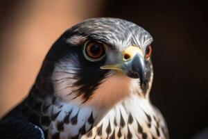 A wild falcon in a close up view created with technology. photo