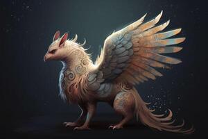 A mythical creature with wings created with technology. photo