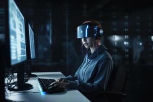 An office worker using artificial intelligence created with technology. photo